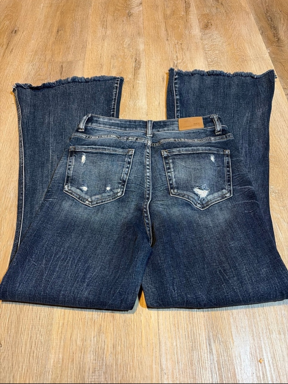 BKE Women's Dark Blue Wide Leg Distressed Jeans
